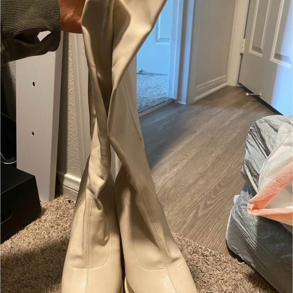 Cream Knee-High Boots